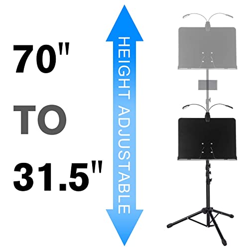 70Inch Music Stand With Light & Phone Holder, Metal Sheet Music Stand With Carrying Bag, Reinforced Folding Music Stands With Manual #TOP1