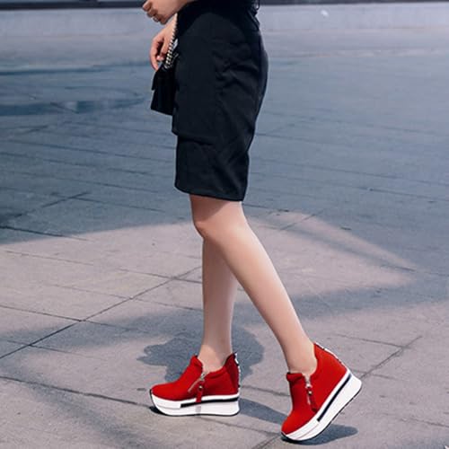 Platform Wedge Sneakers for Women Casual Slip-On Walking Loafers Fashion Casual Chunky Bottom High Heels Side Zipper Canvas Shoes3