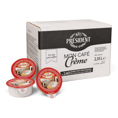 Leche Monodosis Entera Président 240 x 9,8 ml | Nata Diluida 10% M.G. | Tarrinas Individuales para Café y Té | Formato Profesional para Hostelería y HORECA