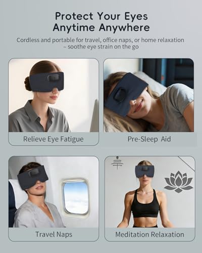 Heated Eye Masks for Dry Eyes with Bluetooth 6.0 Headphones - 3 Heat Levels, Memory Function, Soft Fabric Sleep Mask for Eye Strain & Migraine Relief - Unisex Dark Gray — view 5