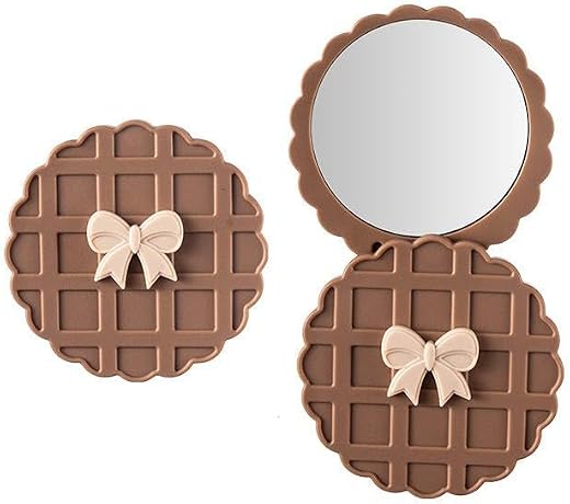 SMTPTL Pocket Makeup Mirror | Small Compact Face Mirror for Makeup | Cute Waffle Design Portable Pocket Size Mirror for Pu