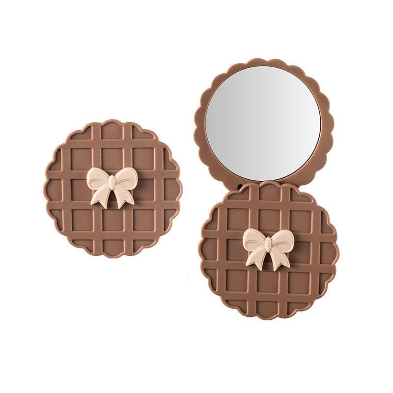 Image of Pocket Makeup Mirror | Small Compact Face Mirror for Makeup | Cute Waffle Design Portable Pocket Size Mirror for Purse & Travel (Brown)