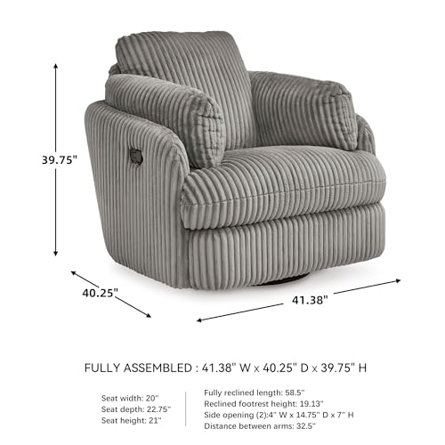 Image of Signature Design by Ashley Tie-Breaker Casual Swivel Glider Recliner with Hidden Storage, Gray