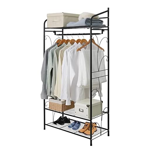 medla UNHO Armoire Ouverte à Vêtement: Penderie à Vêtements Fer Solide Porte Manteau sur Pieds Métallique Noir Idéal pour Entrée Chambre Vestiaire Appartement - 161x79x36cm