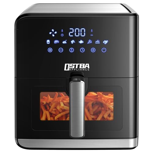 Familieformaat heteluchtfriteuse met Rapid Air-technologie, 7,5 l Air Fryer met kijkvenster, digitaal led-touchscreen, 8 programma's, gezonde friteuse zonder olie, 1700 W, zwart
