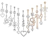 TIANCI FBYJS 14G Women Belly Button Rings Surgical Stainless Steel Belly Rings For Gril 10mm Belly Bar Body Piercing Navel Jewelry 11pcs