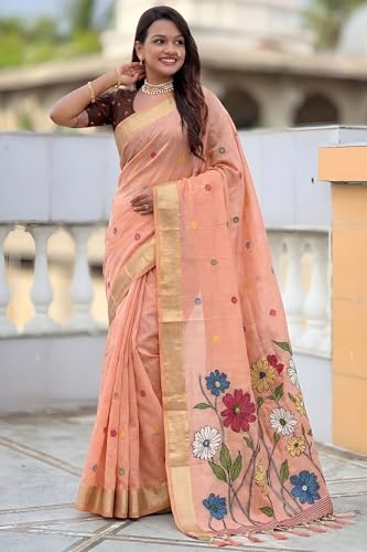 Image of SGF11 Women's Soft Cotton Linen Silk Saree With Blouse Piece