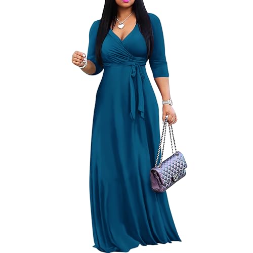 FANDEE Women's 2025 Maxi Dress - Solid Color Bohemian Summer