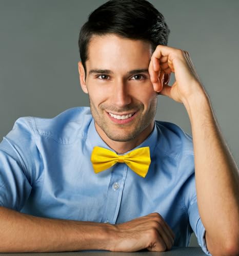 Image of MDSTYLE Bow Ties for Men Pre-Tied Adjustable - Classic Men's Bow Tie - Tuxedo Wedding Formal Bowtie Solid Color Bowties (Yellow 2pcs)