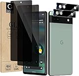 GLBLAUCK [4 Packs] for Google Pixel 6A Privacy Screen Protector [2 Packs] + Camera Lens Protector [2 Packs], Anti-Spy 9H Hardness Anti-Scratch Tempered Glass for Google Pixel 6A 5G