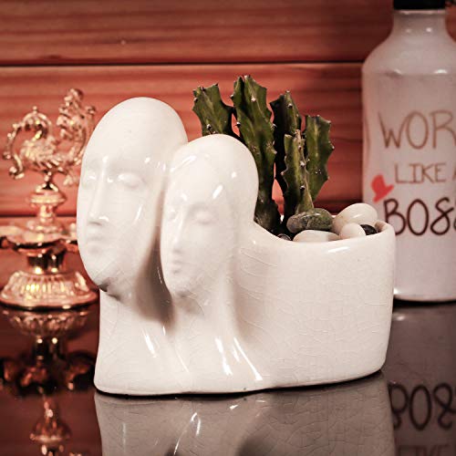 Image of Lasaki Couple White LT 403 Ceramic Pots for Indoor Plants, Planters, Flower, gamla, Outdoor, Balcony, Home, Garden, Office Decor, Succulent Pot(L -16 X W - 10 X H - 14.5 cm)(Plants not Included)