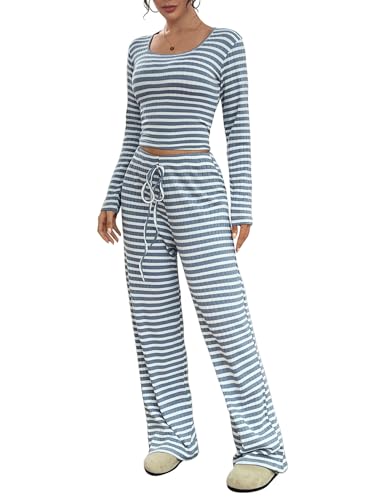 Ensemble en tricot côtelé haut manches longues et pantalon large