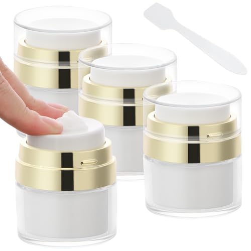 Image of Segbeauty 0.5oz Small Travel Containers for Creams, Pack of 4 Airless Pump Jars 15ml Refillable Gold Travel Bottles Empty Lotion Container, Glass Jars for Toiletries Moisturizer Container