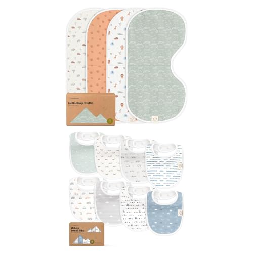 KeaBabies 4-Pack Baby Burp Cloths for Girl, Boy and 8-Pack Baby Bibs for Girls & Boys - Cotton Burp Cloth Extra Large - Teething Bibs for Infant, Toddlers