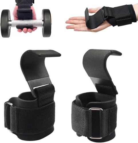 HENWUBEI Weight Lifting Hooks Straps, Non-Slip Rubber Coating Grips 7cm wide Padded Neoprene with Double Stitching for Powerlifting Deadlifts Gym Chin Pull UP Exercise Fitness