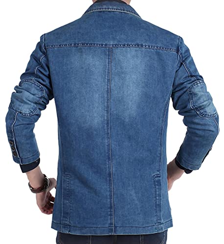 Idopy Men`s Vintage Label Collar Denim Jeans Jacket Trench Coat (Large, Light Blue) #TOP2