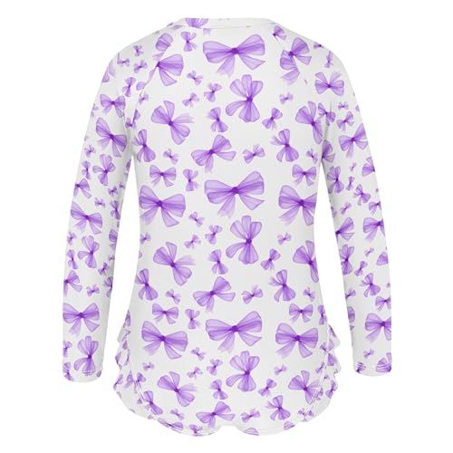 Purple Bows Girls Long Sleeve Rashguard Swimsuit UV Protection One-Piece Swimwear Bathing Suit B04051303