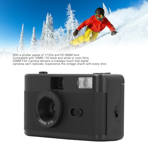 Cámara Retro de 35 Mm, Cámara de Película de 35 Mm, Vidrio óptico ABS, Flash Incorporado para Fotografía (Black) - imagen 4