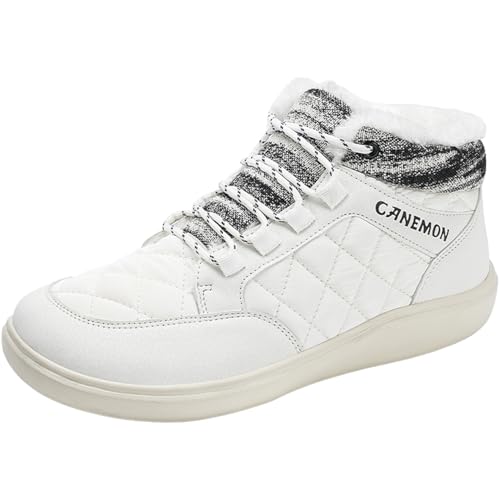 Winter Snow Boots Mens Womens Wide Toe Box Warm Hiking Boots Non Slip Ankle Booties Fur Lined Casual Outdoor Water Resistant Zero Drop Sole Climbing Shoes White Size 12 Women/11 Men