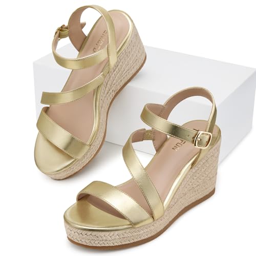 Image of TEMOFON Wedge Sandals for Women Platform: Espadrille Ankle Strap Buckle Wedge - Comfortable Dressy Summer Womens Sandals