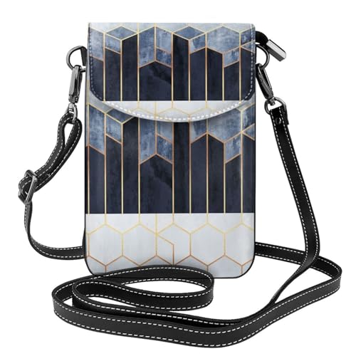 Porte-téléphone pour femmes à motif géométrique bleu et or idéal pour les sorties