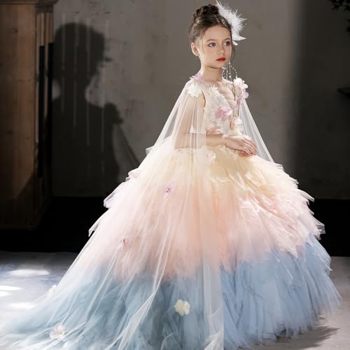 Pageant Dresses for Girl Chiffon Sleeveless Handmade Trailing 3D Anti Floral Evening Gown2