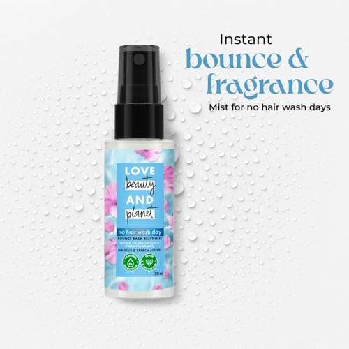 Image of LOVE BEAUTY and PLANET Bounce Back Reset Mist, no Alcohol Dry Shampoo, 30ml, for Instant Hair Reset, with Hyaluronic Acid & 100% Natural Pentavitin, Non-Aerosol, no White Residue, for Women