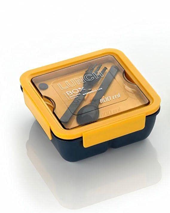 ZAEZGLOW Two Step Square Container Airtight Leakproof Unbreakable Storage Container/Lunch Box with Spoon Big Bite Lunch Box to Offices and Schools. 1100 Ml