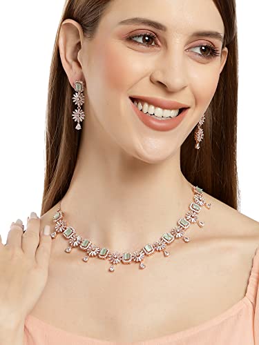 Image of Karatcart Silver Tone Green American Diamond Studded Necklace Set for Women