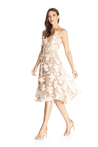 Image of Dress the Population Women's Elisa Sleeveless Plunge Neckline Fit and Flare Midi Dress