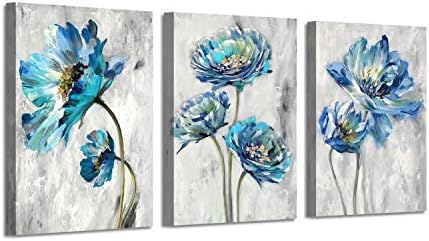 ARTISTIC PATH Abstract Floral Artwork Flower Picture: Teal Splash Painting on Canvas Art for Wall (Overall 36" W x 16" H, Multi-Sized)