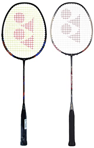 Image of Yonex Nanoray Light 18i and Muscle Power MP 55 Badminton Racquets - Graphite (White & Navy Blue, 28-30 lbs Tension)