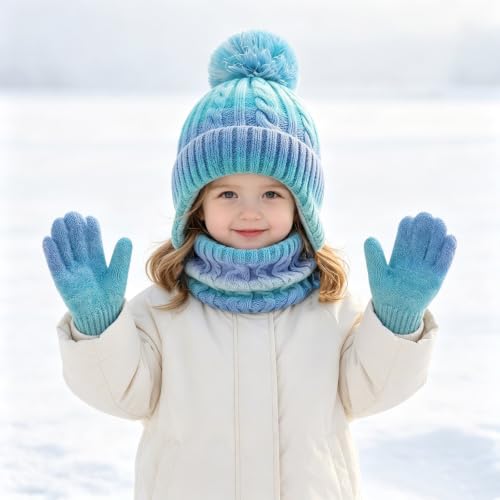 Kids Winter Hat and Gloves Set Neck Warmer Touchscreen Aged 2-8Y - image 6