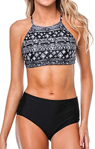 Image of CharmLeaks Women's Bikini Sets High Neck Two Piece Swimsuits Sport Bathing Suits