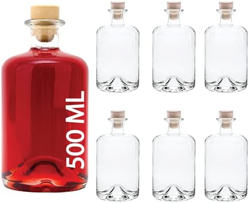 Casavetro 500ml Glass Bottles with Cork Lids 6 Pcs Reusable Airtight Glass Bottle for Home Made Sloe Gin Liqueur Schnapps Wine Cider Soda Vodka Vinegar Oil Chemist Bottles - Apotheker (6 x 500 ml)