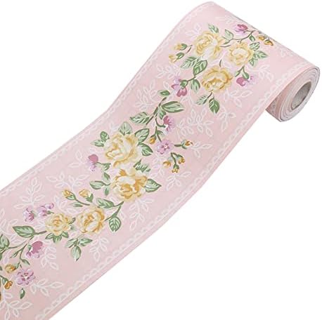 Yifasy Floral Wallpaper Border Self Adhesive PVC Tiles Sticker Roll Removable Bathroom Kitchen Wall Decoration Yellow Peony