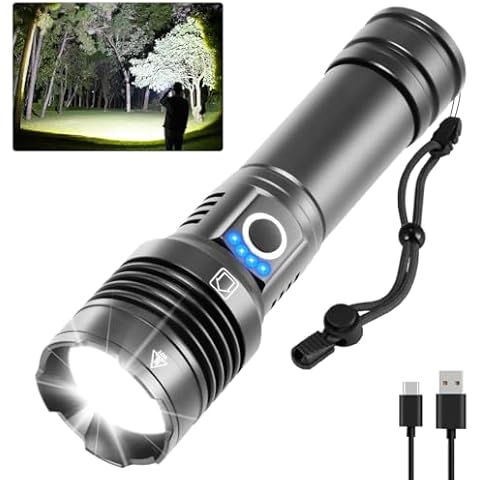 Rechargeable Flashlights High Lumens, Light Black Bright Flashlight Rechargeable with 5Mode, High Powered Tactical Flashlights High Lumens, Adjustable LED Flash Light for Camping Hiking Emergencies Cover