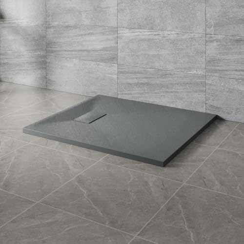 NRG 900x800mm SMC Rectangle Shower Tray Anthracite Slip-Resistance Bathroom Shower Base Easy to Clean