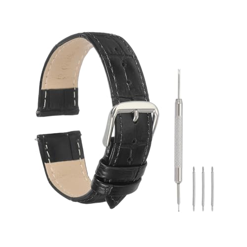 QUARKZMAN Skórzany pasek do oprawek dla mężczyzn i kobiet, 18 mm wzór krokodyla pasek do oprawki szybka wymiana płaska cienka elegancka skóra z narzędziami, czarny