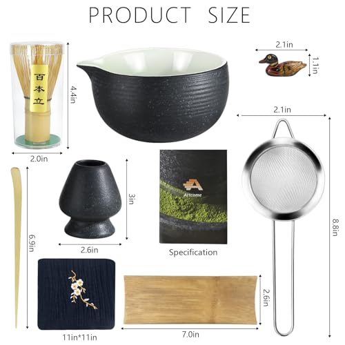 Miniatura 2 de Artcome Kit De Ceremonia De Té Japonesa Con Cuenco De Esmalte Bluestone, Batidor, Cuchara, Colador Y Juego Para Preparar Usucha, Koicha Y Matcha