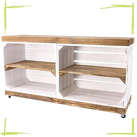 2 x TV-Schrank aus Regalkisten in weiß und „used“ auf Rollen 100cm x30cm x50cm Fernseherschrank weiss und braun Weinkiste Apfelkisten aus dem Alten Land Obstkisten Wohnzimmer Schlafzimmer Holz Cover