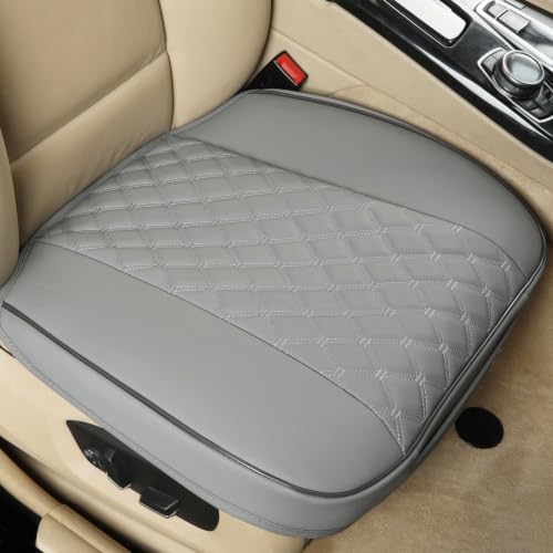 Image of Black Panther 1 Pair PU Front Car Seat Covers, Front Seat Protectors Compatible with 95% Vehicles, Anti-Slip & Full Wrapping Edge, Diamond Pattern Embroidery (W 21.26''xD 20.86 inch) - Light Gray