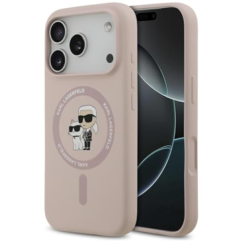 CG MOBILE Karl Lagerfeld - Anneau en silicone « Karl & Choupet » - Compatible avec coque MagSafe pour iPhone 17 Pro (rose)