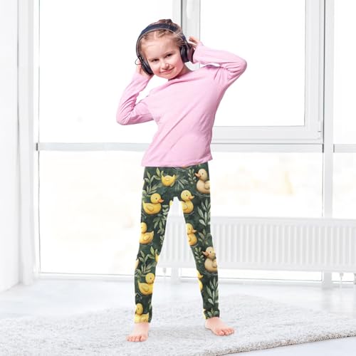 Watercolor Leaves Yellow Ducks Girls Leggings Kids Yoga Pants Dance Active Tights 4T4