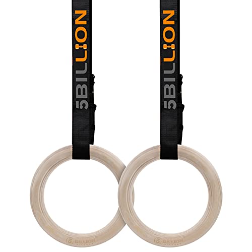 Wooden Gymnastic Rings 1.1"/28Mm,5Billion Olympic Rings With Adjustable Cam Buckle Straps 15Ft,Wood Gym Rings For Home Gym Full Body Workout,1500Lbs Supported #TOP5