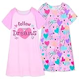 Play Tailor 2Pcs Girls Nightgowns Kids Pajamas Princess Nightgown Dress Sleepwear for Toddler Little Girls, Pink/Pink with Heart, 6-7Y