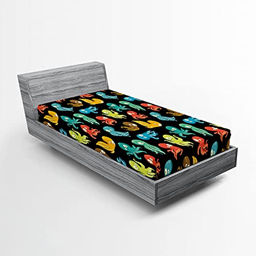 Ambesonne Octopus 2 Pack Fitted Sheet, Funny Sea Characters, Bed Cover All-Round Elastic Deep Pockets 2 Pieces, Package Contains 2 Twin Size Fitted Sheets, Black Aqua