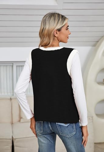 Pink Queen Women's Sweater Vest 2025 Sleeveless Knit Crewneck Button Down Tank Tops Fashion Casual Loose Cardigans4