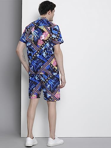 Image of The Indian Garage Co Men Regular Fit Tropical Print Resort Wear Boxers & Shirt Co-ords Set