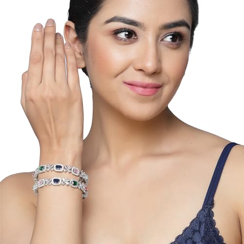 Rhodium-Plated Silver Toned AD Square Shaped Bangle Set (Design_04)